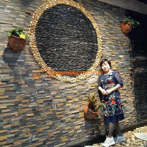 Revêtement mural en pierre naturelle empilée, panneaux de pierre d'ardoise jaune pour la décoration murale extérieure des villas - Product Image 3