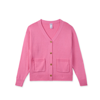 Damen Rosa V-Ausschnitt Strickjacke Langarm Einfarbig Lässig Knopfleiste Vordertasche Regular Fit Winter ODM Schlicht
