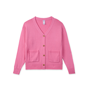 เสื้อคาร์ดิแกนถักไหมพรมสีชมพู คอวี แขนยาว สีพื้น สไตล์ลำลอง ติดกระดุมด้านหน้า มีกระเป๋า ทรงปกติ สำหรับฤดูหนาว ODM เรียบง่าย - Product Image 1