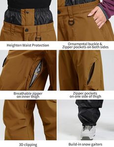 Pantalon de snowboard imperméable marron pour homme avec poches zippées et coupe large pour les activités hivernales en plein air - Product Image 6