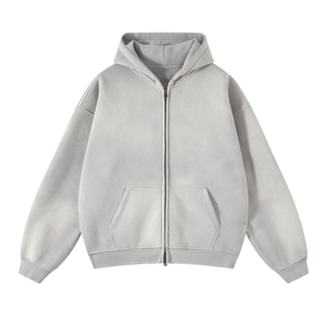 2026 Sweat à capuche streetwear de haute qualité, en molleton uni, vintage, double couche, délavé à l'acide, coupe ample, zippé - Product Image 1