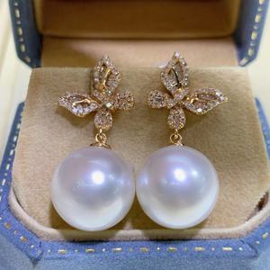 High-End 925 Sterling <b>Silver</b> Dangle <b>Earrings</b> Comparable to Australian 11-12mm White Natural <b>Pearls</b> - Product Image 1