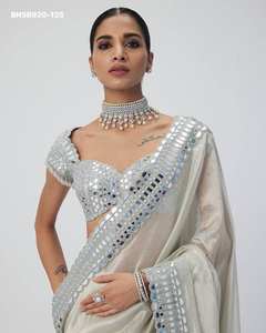 Conjunto de Saree y Blusa de Satén de Diseño Elegante con Bordado y Espejo para Fiesta - Moda Femenina Exportadora Saree Love - Product Image 5