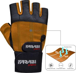 Gants de sport Farabi en cuir à logo personnalisé, demi-doigts, antidérapants, avec sangle de poignet réglable, respirants, pour musculation et haltérophilie - Product Image 3