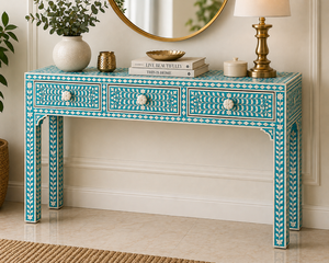 Decorative Bone Inlay <b>Console</b> <b>Table</b> with 3 Drawers Floral Pattern Entryway <b>Desk</b> Luxury Hallway Accent Furniture for Living room - Product Image 3