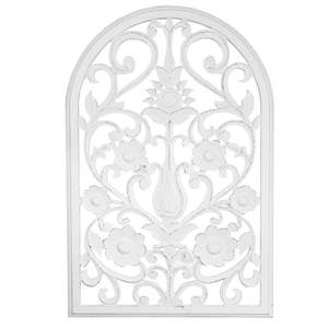 Décoration murale en bois massif, panneau floral sculpté à la main avec finition blanche vieillie, sculpture décorative suspendue de style ferme vintage - Product Image 2