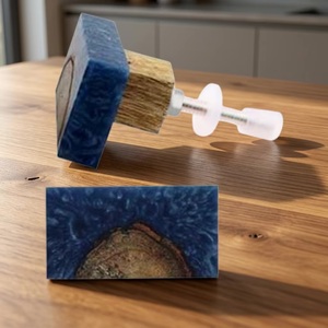 <b>Rustic</b> Rectangle Wood Resin Cabinet Knob Blue Handle for Kitchen Furniture Durable Design - Product Image 1