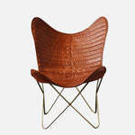 Fauteuil papillon de luxe fait main en cuir véritable avec structure métallique, fauteuil d'appoint moderne pour salon