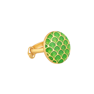 Gold Plated Green Fish Scale Enamel <b>Adjustable</b> <b>Ring</b> for Women Round Designer Fashion Jewelry Gift - Product Image 2