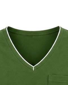 T-shirt personnalisé vert foncé pour femme, col en V, avec passepoil contrastant, manches courtes, poche, doux, respirant, décontracté, idéal pour l'été, coupe confortable - Product Image 4