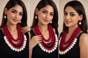 Collar de Conchas con Cuentas Estilo Bohemia Hecho a Mano |   Joyería Tradicional India |   Ropa Étnica para Bodas y Fiestas - Product Image 3