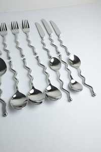 Vintage 24-Piece Modern Stainless Steel Mirror Polish <b>Flatware</b> Set Wavy Zigzag for 6 - Product Image 2
