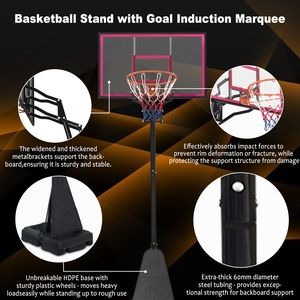 Canestro da Basket Portatile con Tabellone da 44 Pollici, Altezza Regolabile da 2,45 m a 3,05 m per Giovani, Adulti e Partite Professionali - Product Image 5