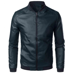 KICKKOC ENTPRISES Unisex PU Leather Motorcycle Bomber <b>Jacket</b> Stand Collar Zipper Closure Casual <b>Slim</b> <b>Fit</b> Winter Solid Color - Product Image 2