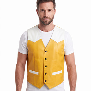 Men's Button Down Leather Vest Custom Men Leather Waist Coat Men Leather Waistcoat with Pockets <b>Boys</b> Sleeveless Leather Vest - Product Image 1