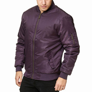 Blouson bomber violet pour homme, col montant, fermeture éclair, coupe-vent décontracté en polyester, vêtement d'extérieur pour l'automne, coupe régulière - Product Image 3