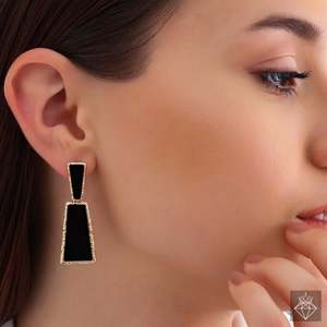 PRAO Boucles d'oreilles à la mode de forme conique noire polyvalente - Product Image 4