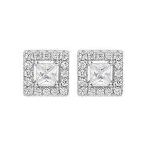 925 Sterling Silver Square Moissanite Stud <b>Earrings</b> <b>Gold</b> Plated Princess Cut Halo Crown <b>Screw</b> <b>Back</b> Fine Jewelry Unisex - Product Image 5