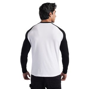 Men's Light Grey Body with Navy Sleeves Performance T-Shirt Premium Cotton Breathable Gym Fitness Casual Wear OEM ODM Wholesale - Product Image 3