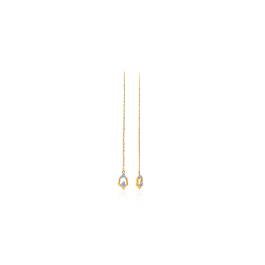 GLEAMORA ENTERPRISE Luxury 18K Yellow Gold <b>Threader</b> Chain <b>Earrings</b> Geometric Lab Grown Diamond Charm | Trendy Women's Wedding - Product Image 1