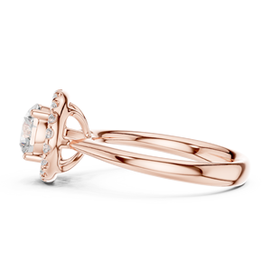 Anillo de compromiso de moissanita de corte redondo con halo brillante – Anillo de plata de ley con acabado en oro rosa de 14 quilates para ella - Product Image 4