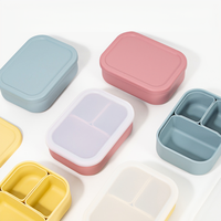 Boîte à lunch en silicone de qualité alimentaire réutilisable et portable personnalisée, boîte bento pour enfants, 3 compartiments, micro-ondable, pliable, emballage alimentaire