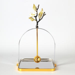Luxury Metal Flat Napkin Holder With Weighted Arm Gold <b>White</b> Floral Branch <b>Square</b> Tissue Dispenser Tray Home Decor - Product Image 1
