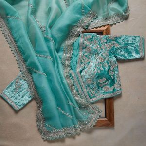 Fancy Multi-Work <b>Saree</b> with Beautiful Sequence & Zari Wrap Enhanced Indian Traditional Fashion - Product Image 2