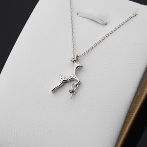 Pendentif en argent S925 cerf/eland avec chaîne de perles (7-13 perles) pour femme, accessoires de bricolage semi-finis, apprêts de bijoux pour collier 352 - Product Image 1