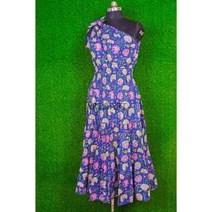 Robe midi moulante sexy à imprimé floral multicolore 100% coton respirant, à une épaule avec bouton, pour femme, décontractée, tendance, très vendue - Product Image 5