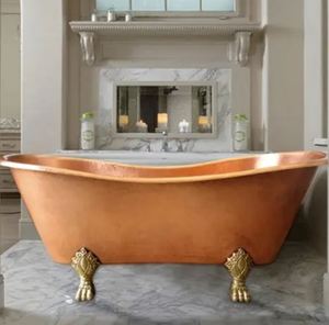 Bañera de Cobre Hecha a Mano con Patas, Rectangular, Portátil, de Lujo, para Baño en Casa - Product Image 1