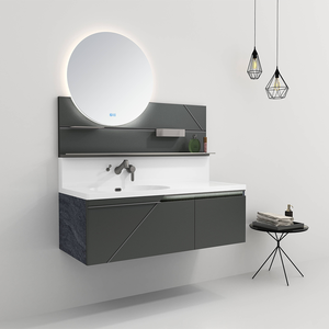 Panoon 23m moderne pierre PVC sur pied armoire de salle de bain à fermeture en douceur tiroirs finition résistante à l'eau miroir mural hôtel 5 ans - Product Image 4