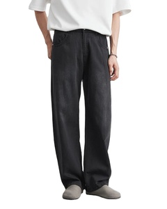 Pantalones vaqueros clásicos holgados a cuadros negros para hombre, tela elástica de algodón duradera, pantalones casuales de cintura media desgastados de pierna recta para uso diario - Product Image 1