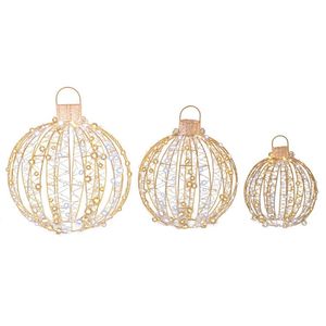 Set di 3 Sfere Luminose LED Dorate in Ferro con Fascette e 6 Picchetti per Decorazioni Natalizie, Matrimoni e Feste - Product Image 1