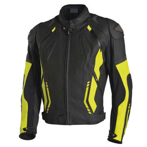 Veste de moto avec accents jaunes, coupe-vent, veste en cuir pour motards, matériau de qualité supérieure, parka, manteau de moto - Product Image 2
