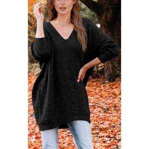 Custom <b>Women's</b> Casual Long Sleeve Pullover Sweater <b>Dress</b> Bodycon Ribbed Knit V Neck Loose Oversized Wool Sweaters <b>Dresses</b> - Product Image 3
