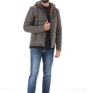 Chaqueta Bomber con Capucha para Hombre, Color Gris Oscuro, Cierre de Cremallera, Resistente al Viento, Ropa de Invierno Informal, 100% Poliéster, Corte Regular - Product Image 1