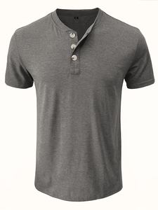 Men's Short Sleeve V-Neck Button-Up <b>T</b>-Shirt Solid Color Jersey Knitted Cotton Blend Casual Regular Fit Breathable 180g <b>Back</b> Logo - Product Image 2