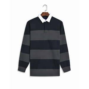 High Quality Custom Men's Rugby Shirt Pullover Long Sleeve Cotton Polyester Sportswear Adult's Striped Rugby Shirts - Product Image 1
