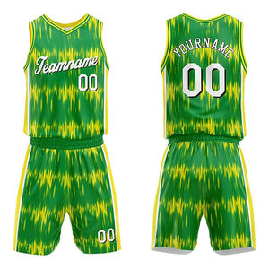 Shorts de basket-ball personnalisés par sublimation, motif dégradé vert-jaune, séchage rapide, vêtements de sport pour hommes avec le numéro 00 - Product Image 1