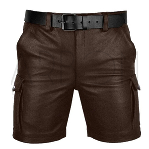 Shorts en cuir véritable marron pour homme, coupe slim, longueur genou, qualité supérieure, prix de gros, fournisseur de premier choix - Product Image 2