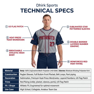Maillot de baseball patriotique personnalisé pour homme, respirant, en tricot, motif étoile, nom du joueur, fabricant d'uniformes d'équipe OEM ODM - Product Image 5