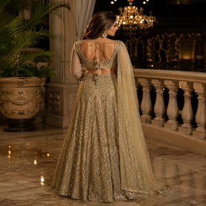 Luxury Golden <b>Sequin</b> Bridal Lehenga Set for Women Embroidered Wedding Dress with Net Dupatta Designer <b>Party</b> Wear Traditional - Product Image 4