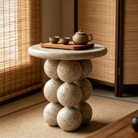 Table basse en travertin naturel pur NANWEI, base sphérique, table ronde en pierre artisanale sur mesure pour un espace de vie moderne