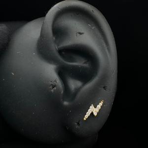 Timeless Lightning Bolt Diamond <b>Earring</b> In 14K Gold For Conch Helix And <b>Tragus</b> <b>Piercing</b> - Product Image 2