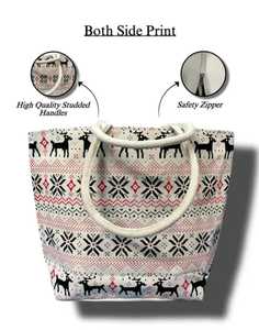 Sac fourre-tout en toile à motif cerf de Noël pour femme, grande capacité, sac à main décontracté, imprimé géométrique, ouverture supérieure, usage quotidien, prêt à être expédié - Product Image 2