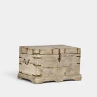 Coffre de rangement vintage en bois de récupération, table basse avec ferrures métalliques pour chambre, salon, salle à manger, style ferme
