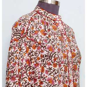 Haut en coton indien vintage romantique évasé pour femme, col rond, manches longues, motif floral, respirant, séchage rapide, écologique, idéal pour l'été - Product Image 5