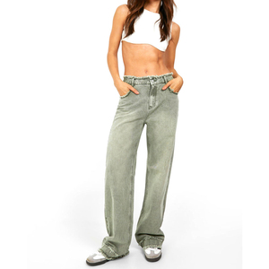 Pantalon crayon en jean pour femme de qualité supérieure, respirant, en coton, avec fermeture éclair, décontracté, à lacets, avec poches, grande taille, hiver, style urbain - Product Image 3