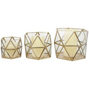 Ensemble de 3 porte-bougies hexagonaux en métal avec panneaux en verre pour la décoration de la maison, porte-bougies à pilier, cadre en acier durable - Product Image 5
